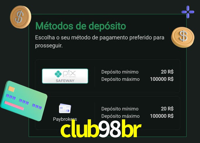 O cassino club98br oferece uma grande variedade de métodos de pagamento